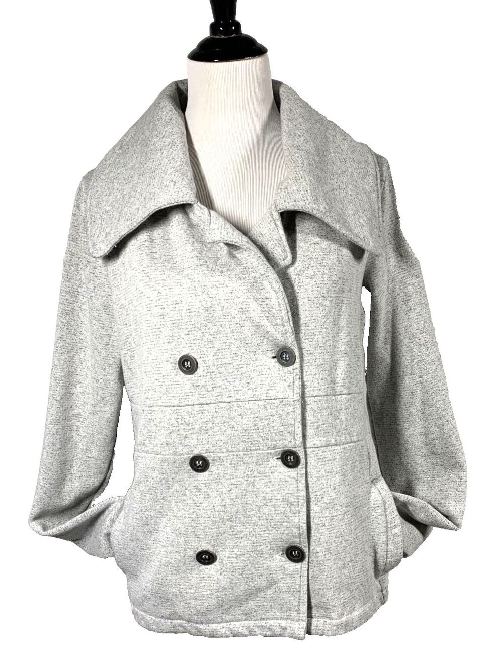 Element Sweatshirt Pea Coat Jacket Womens XL Gray Double Breasted Skater Fleece